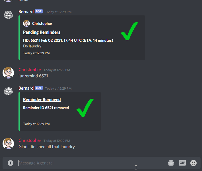 Bernard Rapsheet and reminder tracking in a Discord channel